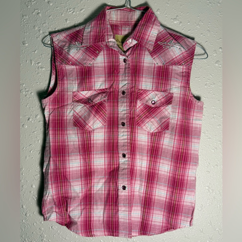 Pink Plaid Sleeveless Shirt